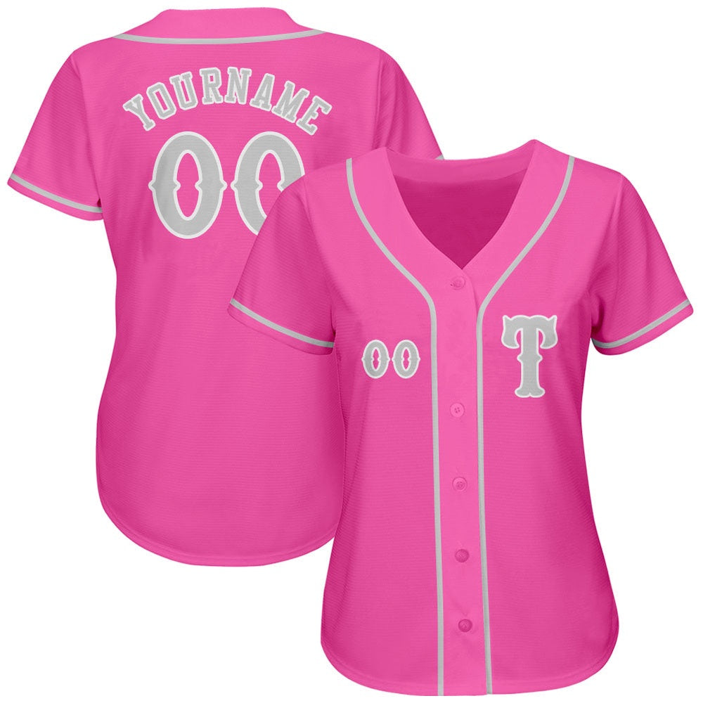 American Baseball Jersey, Custom Pink Gray White Authentic Baseball Jersey, Baseball Jersey Name