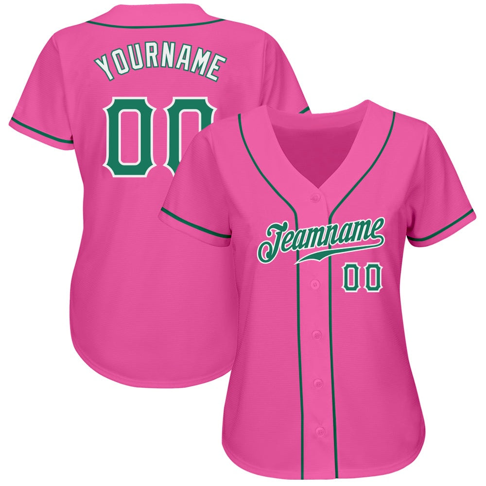 American Baseball Jersey, Custom Pink Kelly Green White Authentic Baseball Jersey, Baseball Jersey Name
