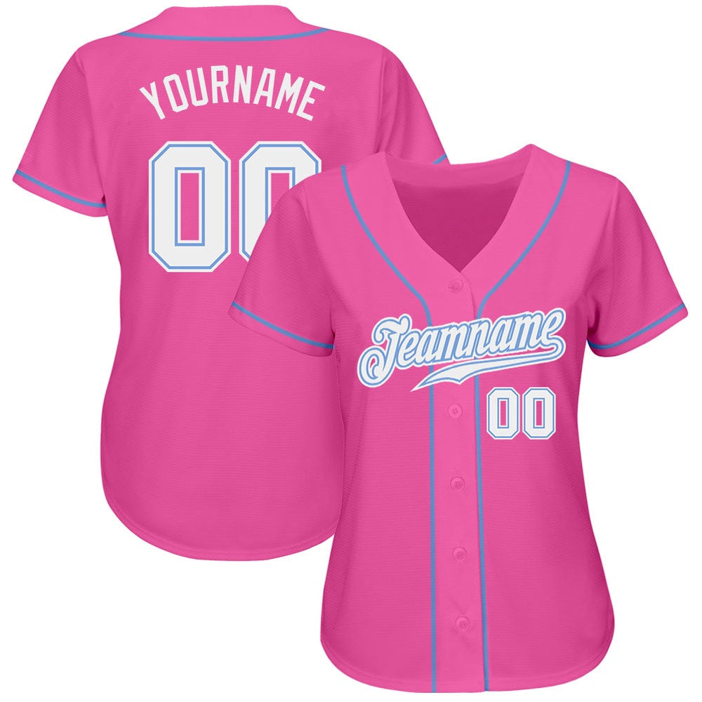 American Baseball Jersey, Custom Pink White Light Blue Authentic Baseball Jersey, Baseball Jersey Name