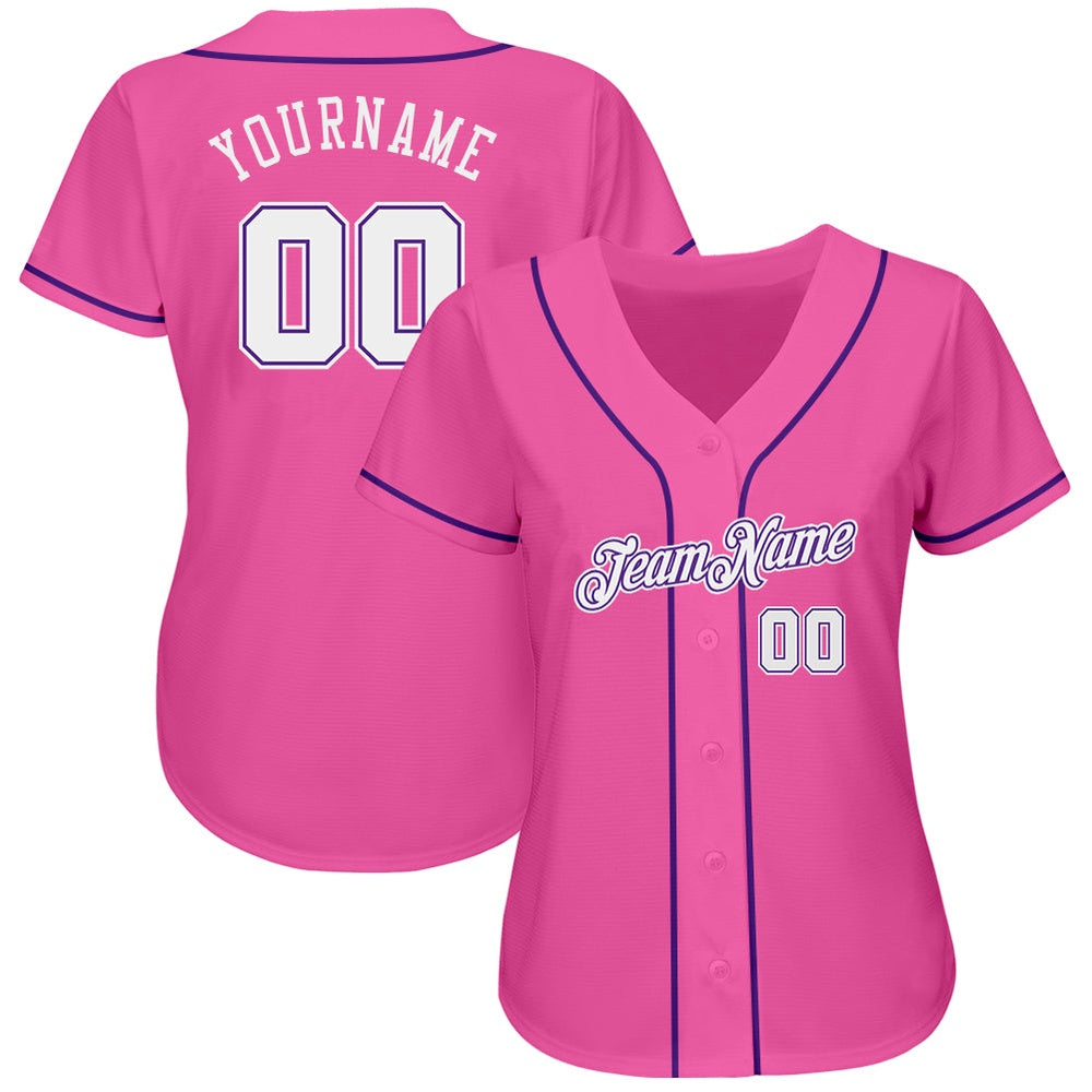 American Baseball Jersey, Custom Pink White Purple Authentic Baseball Jersey, Baseball Jersey Name