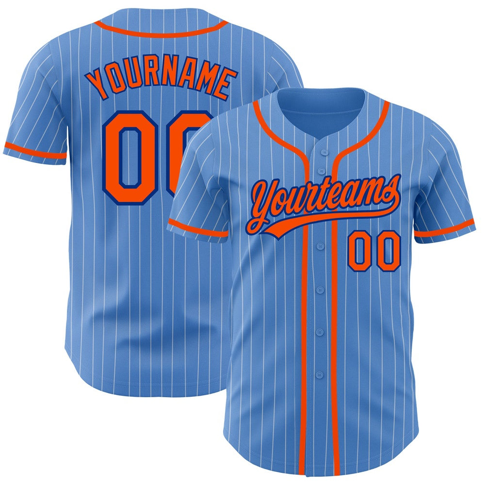 American Baseball Jersey, Custom Powder Blue White Pinstripe Orange Royal Authentic Baseball Jersey, Baseball Jersey Name