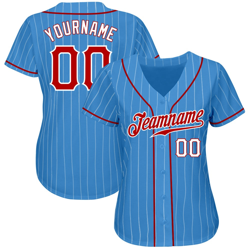 American Baseball Jersey, Custom Powder Blue White Pinstripe Red White Authentic Baseball Jersey, Baseball Jersey Name