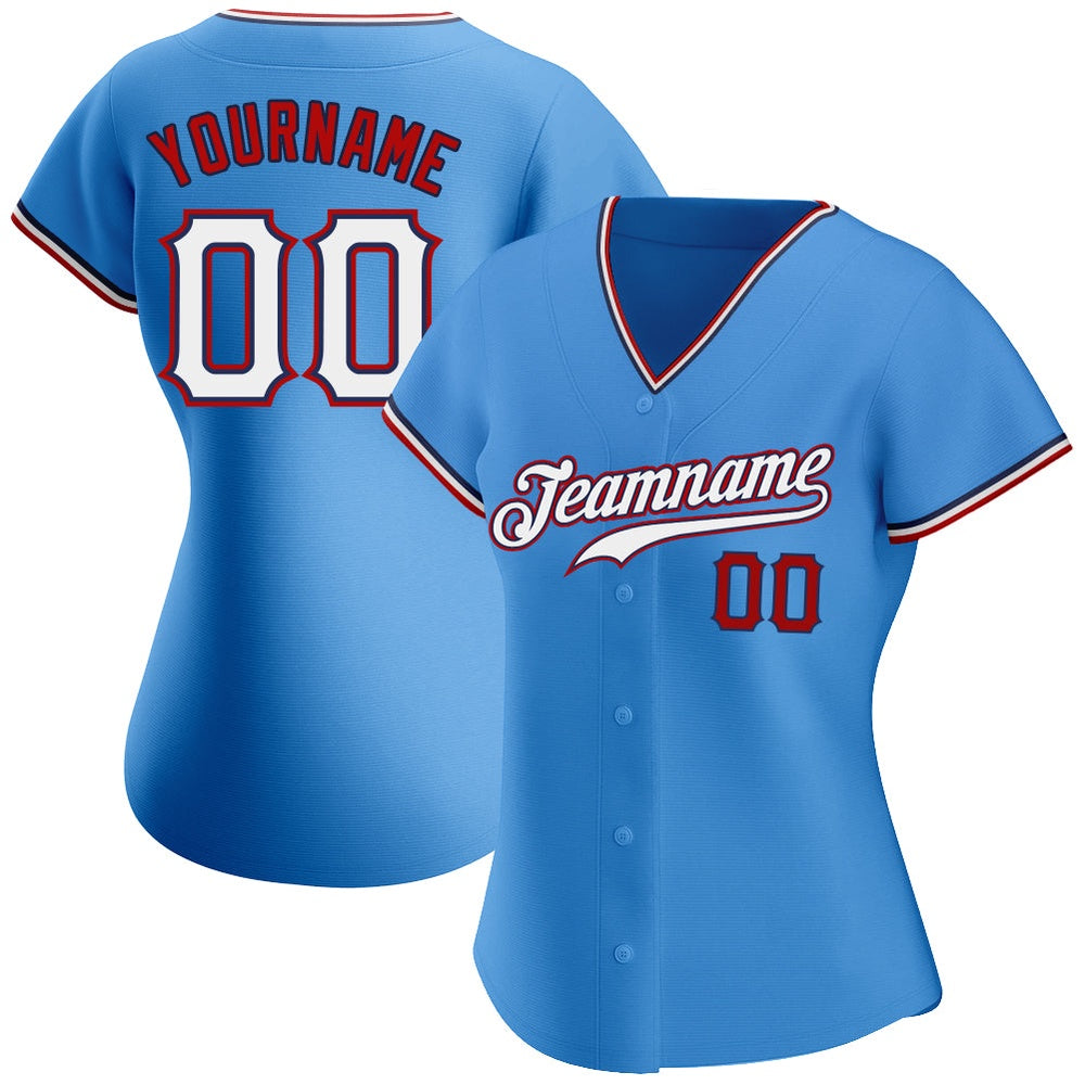 American Baseball Jersey, Custom Powder Blue White Red Authentic Baseball Jersey, Baseball Jersey Name