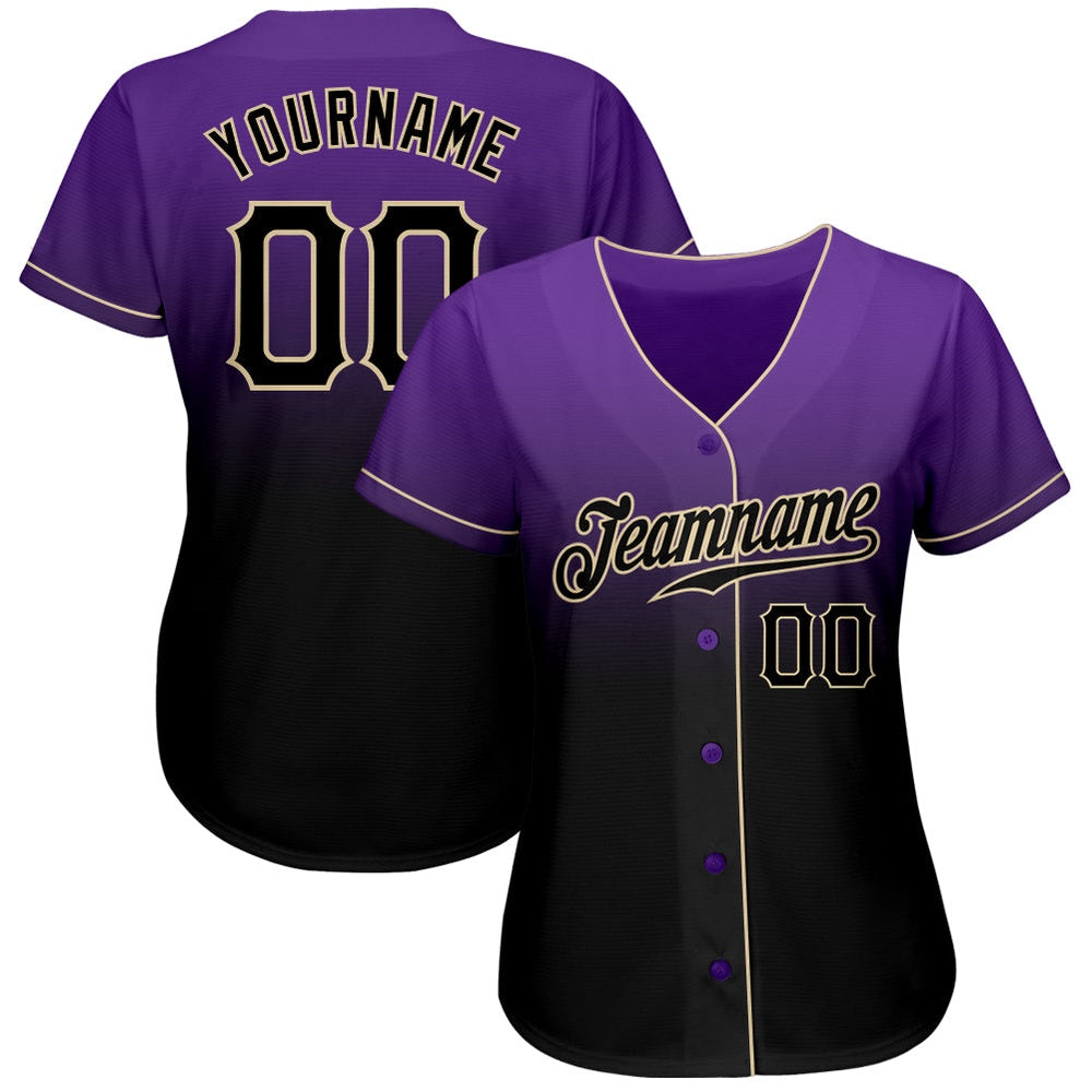 American Baseball Jersey, Custom Purple Black Cream Authentic Fade Fashion Baseball Jersey, Baseball Jersey Name