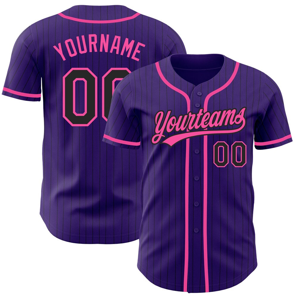 American Baseball Jersey, Custom Purple Black Pinstripe Pink Authentic Baseball Jersey, Baseball Jersey Name