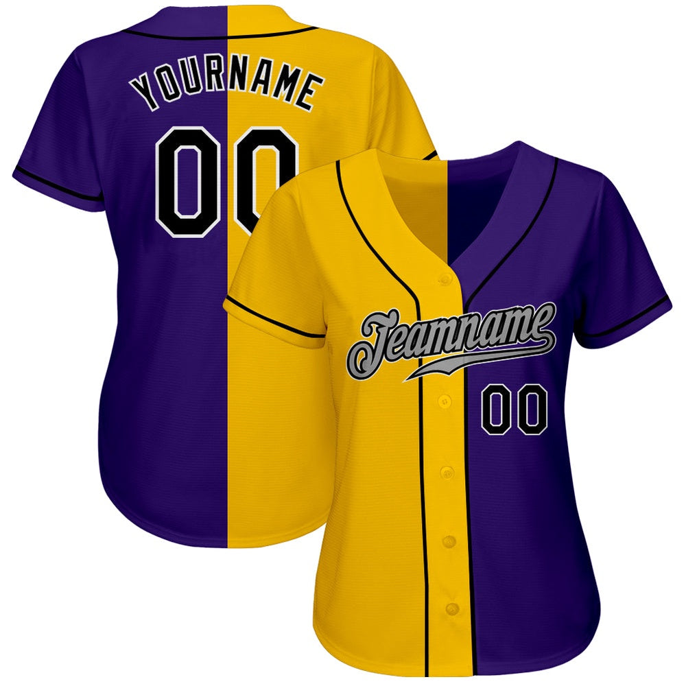 American Baseball Jersey, Custom Purple Black Yellow Authentic Split Fashion Baseball Jersey, Baseball Jersey Name