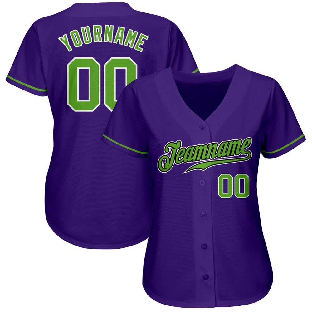 American Baseball Jersey, Custom Purple Neon Green White Authentic Baseball Jersey, Baseball Jersey Name