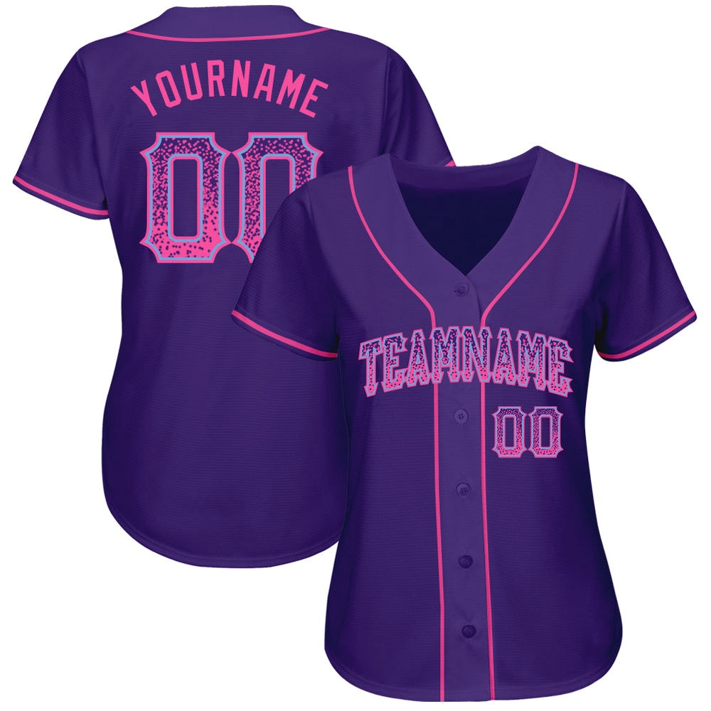 American Baseball Jersey, Custom Purple Pink Light Blue Authentic Drift Fashion Baseball Jersey, Baseball Jersey Name
