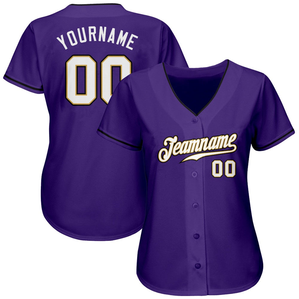 American Baseball Jersey, Custom Purple White Old Gold Authentic Baseball Jersey, Baseball Jersey Name