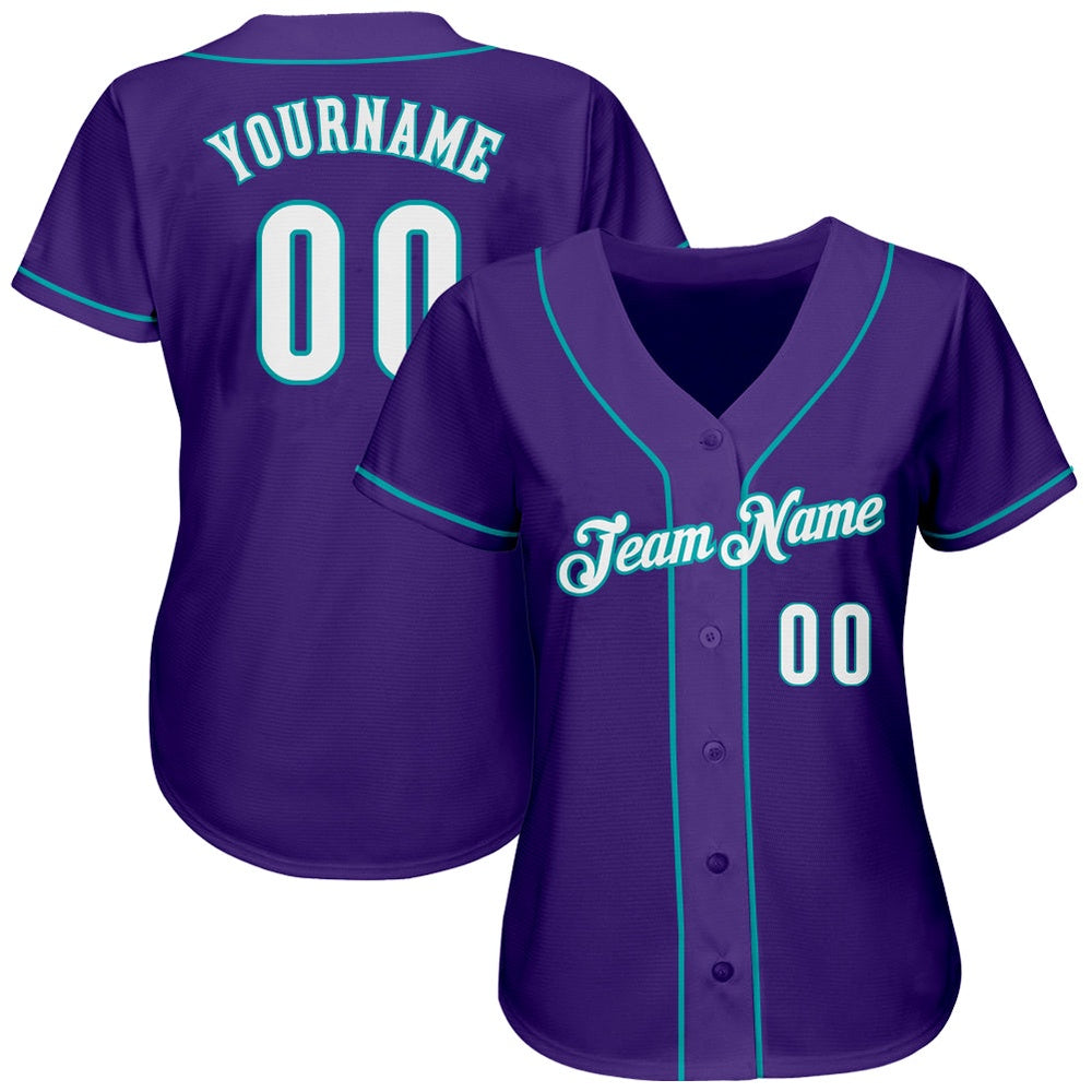 American Baseball Jersey, Custom Purple White Teal Authentic Baseball Jersey, Baseball Jersey Name