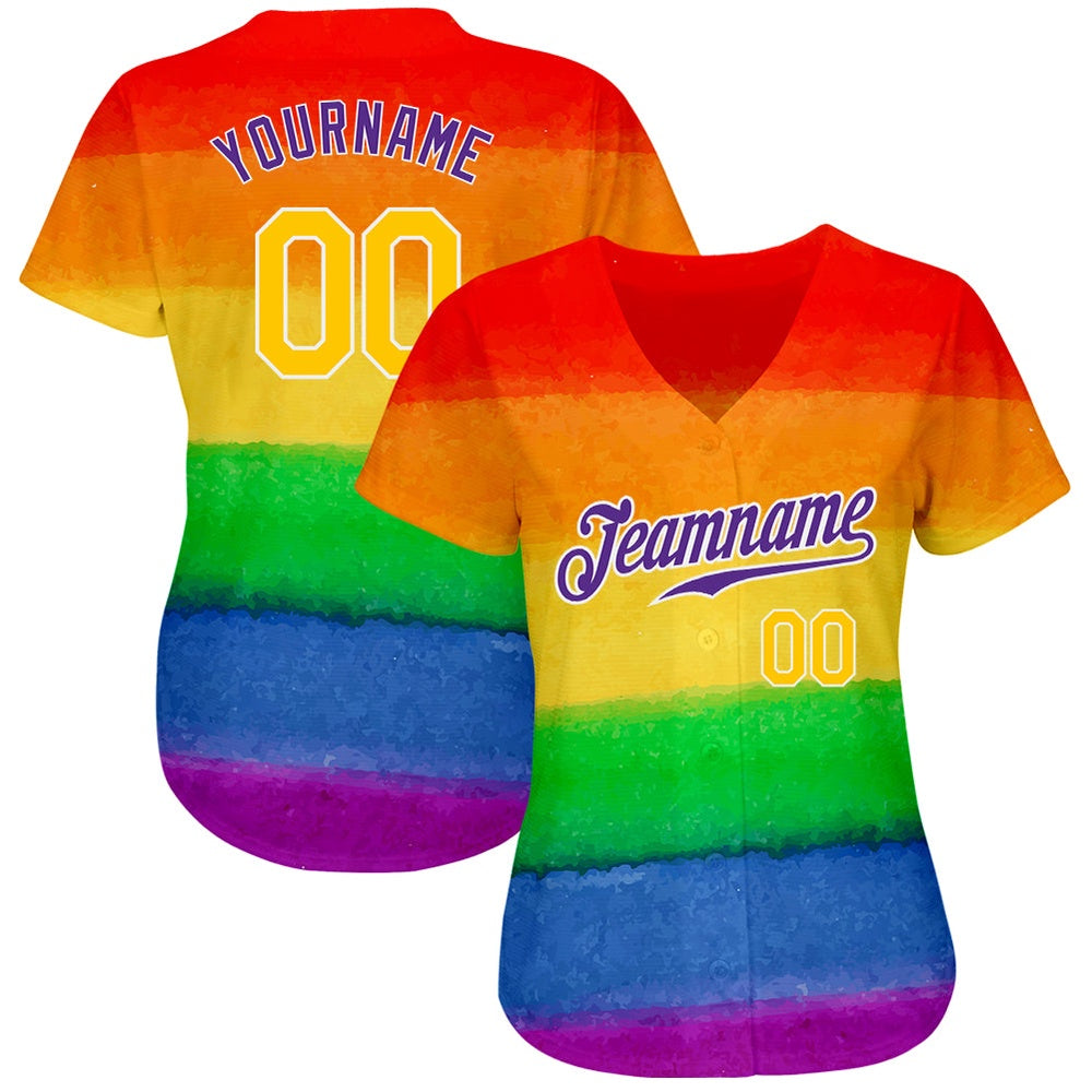 American Baseball Jersey, Custom Rainbow For Pride Month Love Is Love LGBT Authentic Baseball Jersey, Baseball Jersey Name
