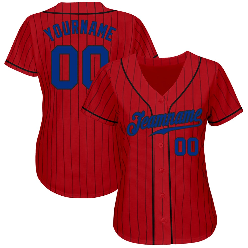American Baseball Jersey, Custom Red Black Pinstripe Royal Black Authentic Baseball Jersey, Baseball Jersey Name