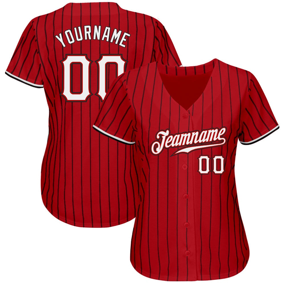 American Baseball Jersey, Custom Red Black Pinstripe White Black Authentic Baseball Jersey, Baseball Jersey Name