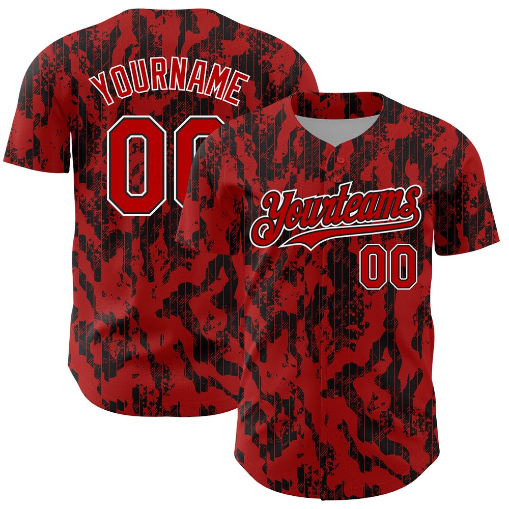 American Baseball Jersey, Custom Red Black White 3D Pattern Design Abstract Fluid Authentic Baseball Jersey, Baseball Jersey Name