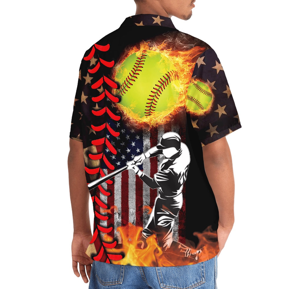 American Softball Hawaiian Shirt, Funny Hawaiian Shirt, Usa Hawaiian Shirt, Vintage Hawaiian Shirts