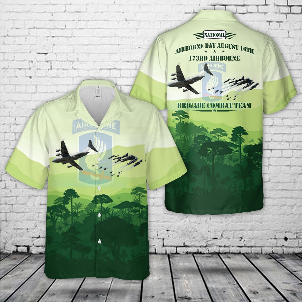 Army Hawaiian Shirt, National Airborne Day, 173Rd Airborne Brigade Combat Team C-17 Aircraft Drops Equipment Hawaiian Shirt, Military Aloha Shirts