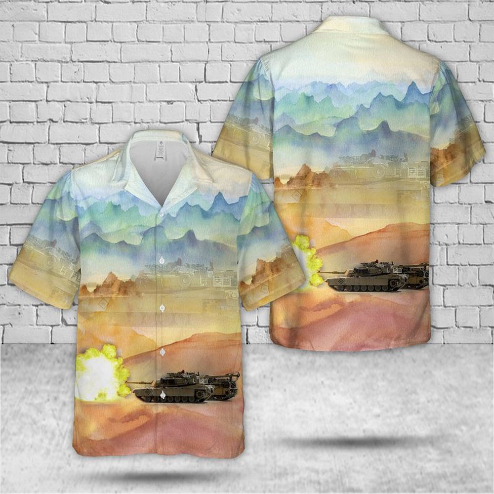 Army Hawaiian Shirt, US Army M1A1 Abrams Tank Fires Hawaiian Shirt, Veteran Hawaiian Shirts