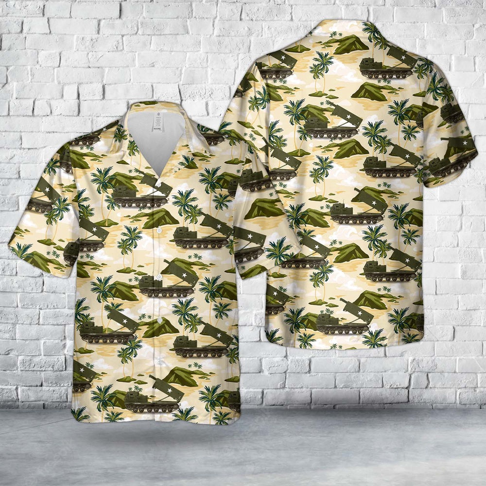Army Hawaiian Shirt, US Army M270 MLRS in 1982, early testings Hawaiian Shirt, Veteran Hawaiian Shirts