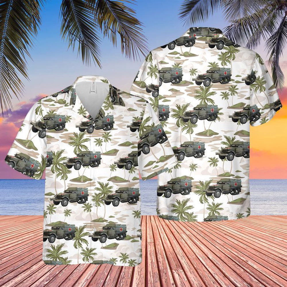 Army Hawaiian Shirt, US Army M3A1 Halftrack Ambulance Hawaiian Shirt, Veteran Hawaiian Shirts