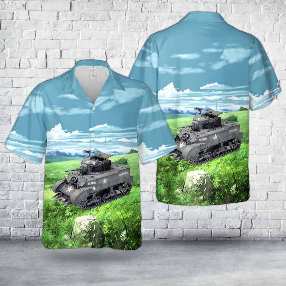 Army Hawaiian Shirt, US Army M5A1 Light Tank WWII Hawaiian Shirt, Veteran Hawaiian Shirts