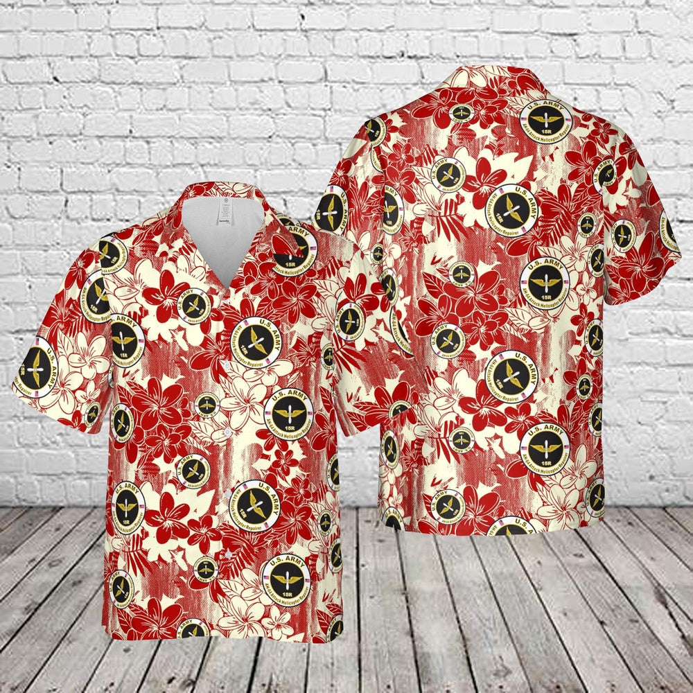 Army Hawaiian Shirt, US Army MOS 15R AH-64 Attack Helicopter Repairer Hawaiian Shirt, Veteran Hawaiian Shirts