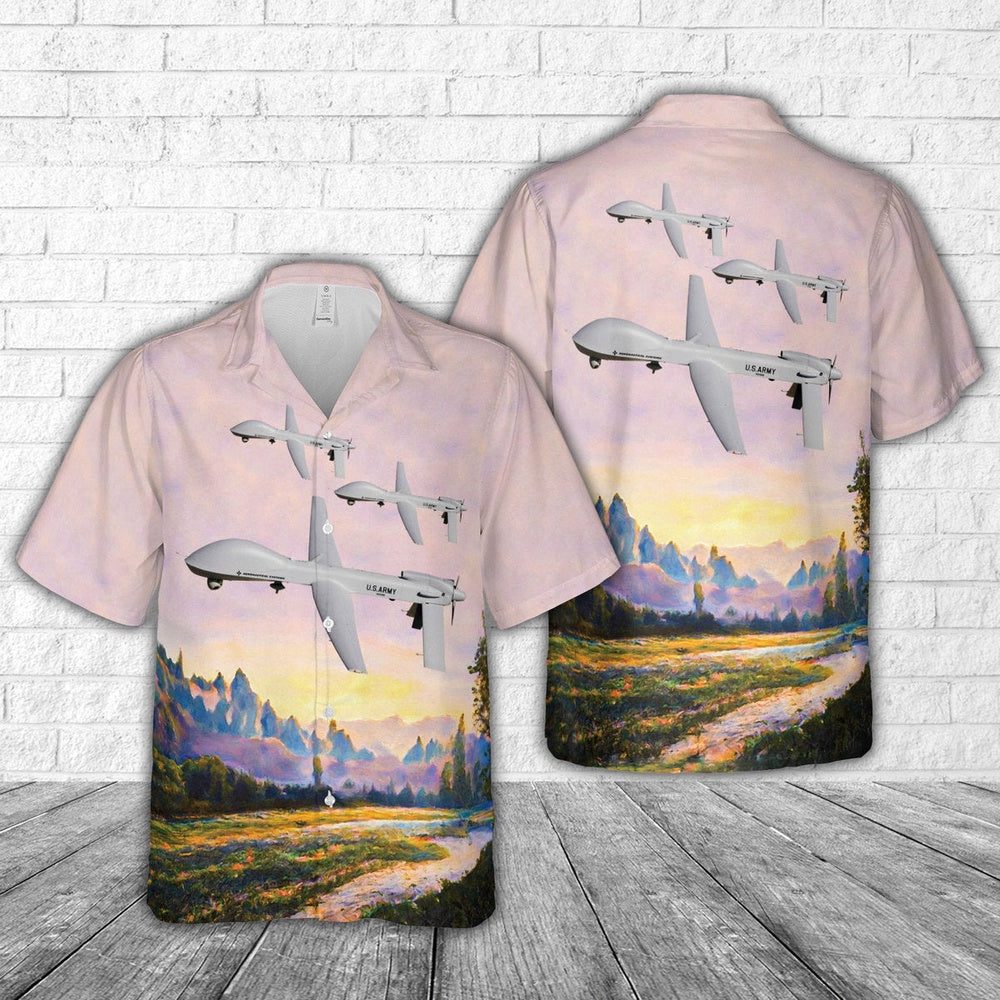 Army Hawaiian Shirt, US Army MQ-1C Warrior UAV Hawaiian Shirt, Veteran Hawaiian Shirts