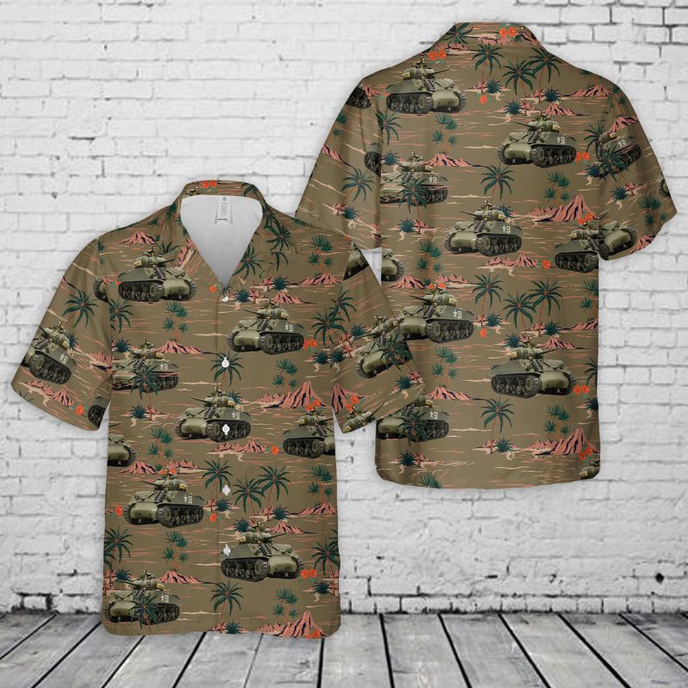 Army Hawaiian Shirt, US Army Medium Tank M4A3 Sherman Hawaiian Shirt, Veteran Hawaiian Shirts