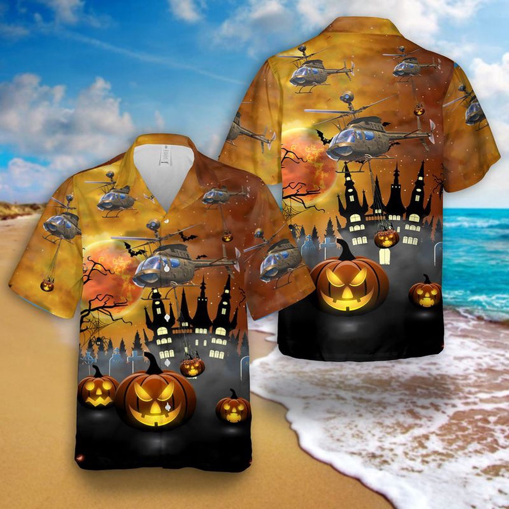 Army Hawaiian Shirt, US Army OH-58 Kiowa Halloween Hawaiian Shirt, Veteran Hawaiian Shirts