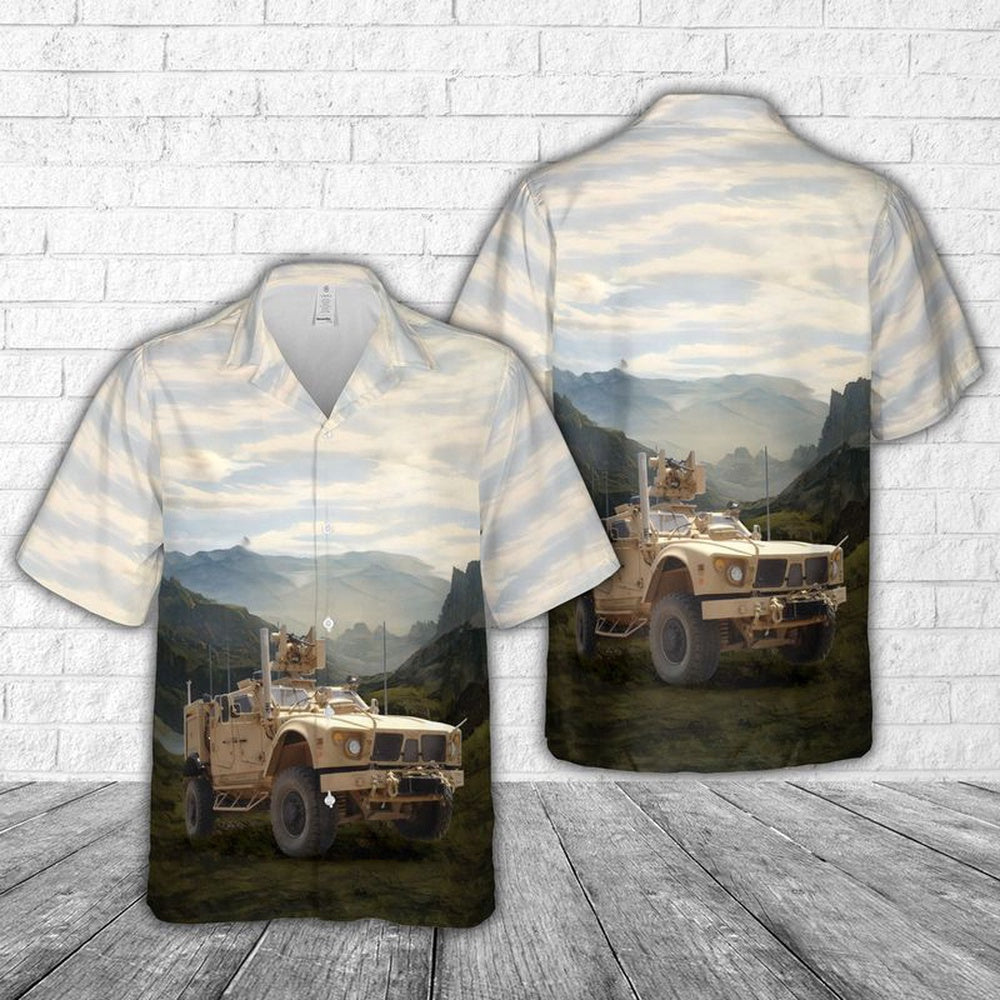 Army Hawaiian Shirt, US Army Oshkosh M-ATV (MRAP-All Terrain Vehicle) Hawaiian Shirt, Veteran Hawaiian Shirts