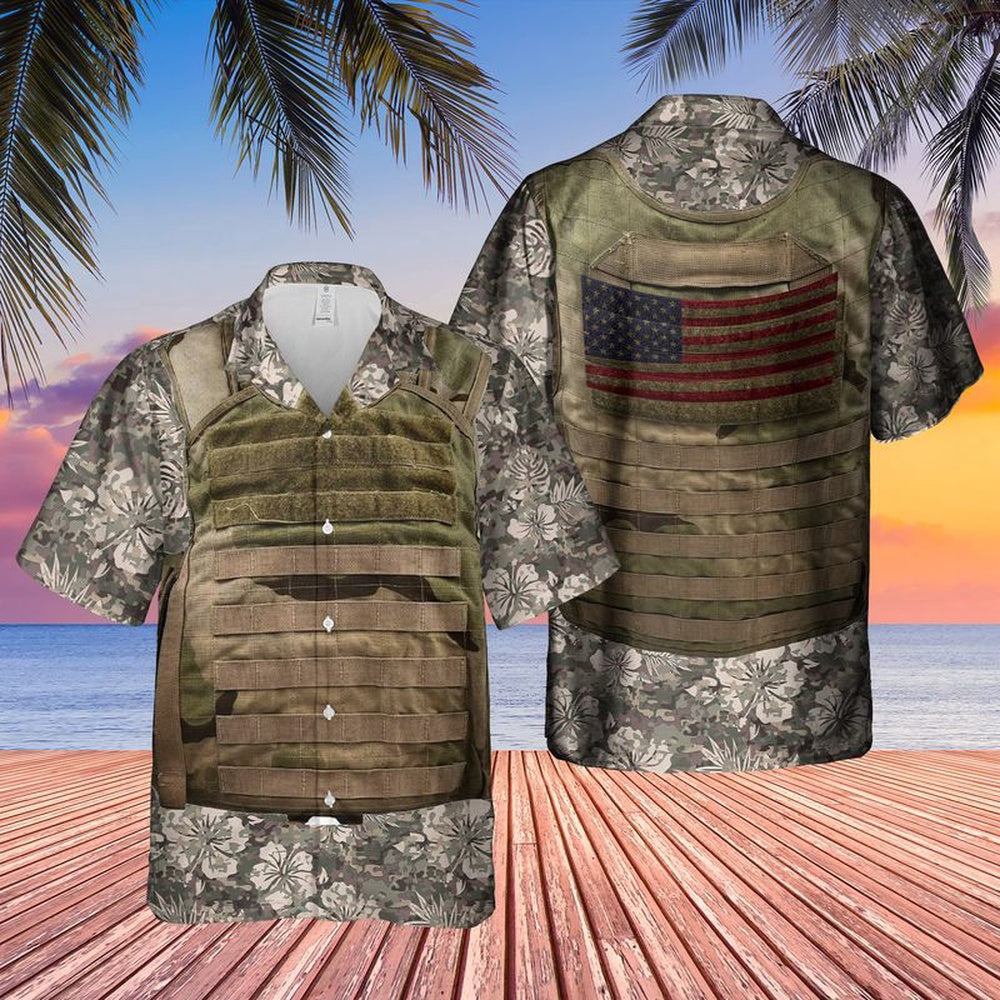 Army Hawaiian Shirt, US Army Tactical Vest Hawaiian Shirt, Veteran Hawaiian Shirts