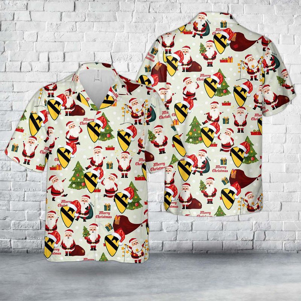 Army Hawaiian Shirt, Us Army 1St Cavalry Division Sustainment Brigade Christmas Hawaiian Shirt, Military Aloha Shirts