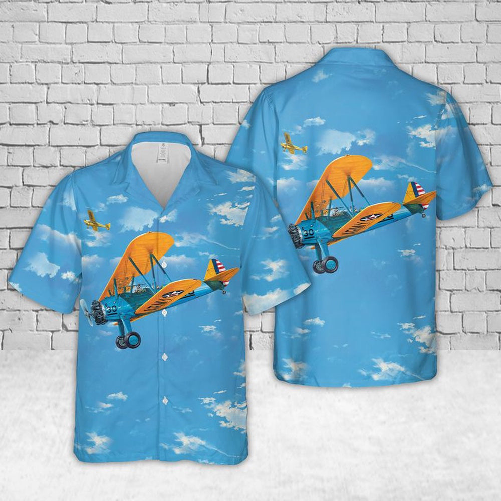Army Hawaiian Shirt, Us Army Air Corps Boeing Stearman Pt-17 Kaydet Hawaiian Shirt, Military Aloha Shirts