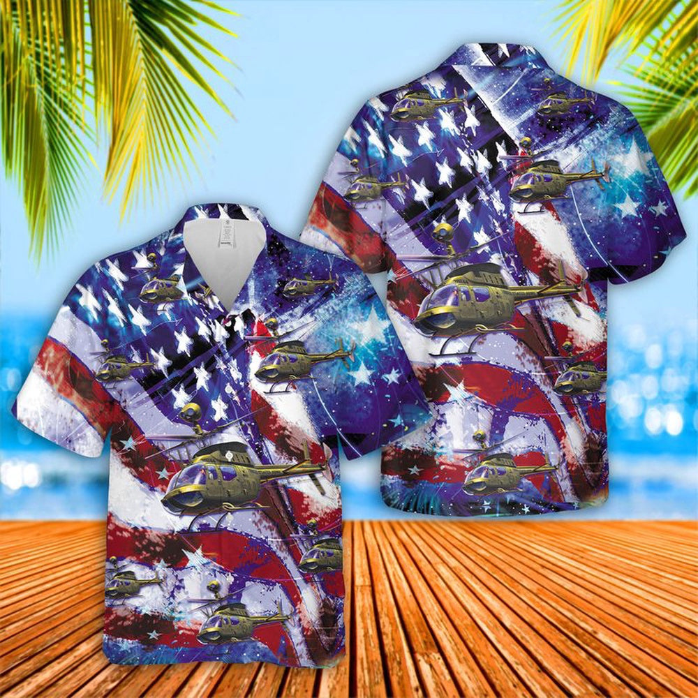 Army Hawaiian Shirt, Us Army Bell Oh-58 Kiowa 4Th Of July Hawaiian Shirt, Military Aloha Shirts