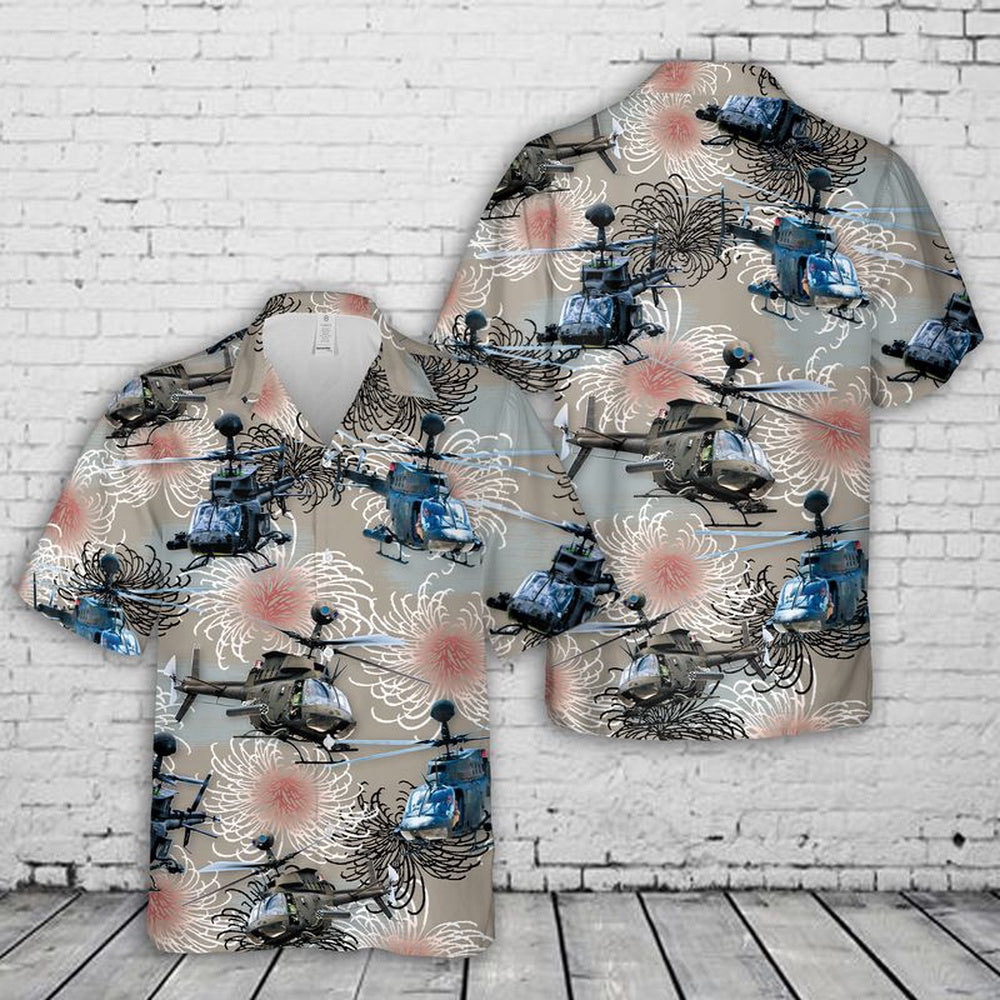 Army Hawaiian Shirt, Us Army Bell Oh-58 Kiowa Hawaiian Firework Aloha Hawaiian Shirt, Military Aloha Shirts