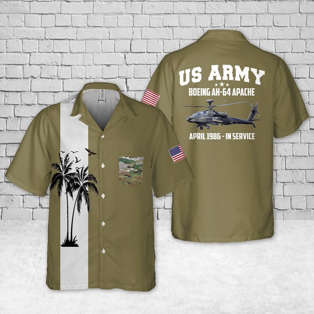 Army Hawaiian Shirt, Us Army Boeing Ah-64 Apache Pocket Hawaiian Shirt, Military Aloha Shirts