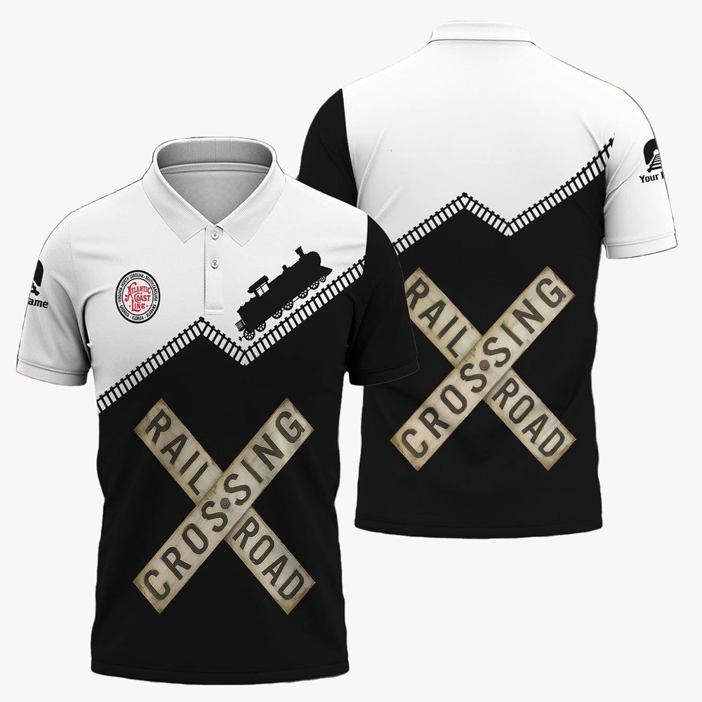 Atlantic Coast Line Railroad Polo Shirt, Railroad Crossing Printed Train Track Shirt