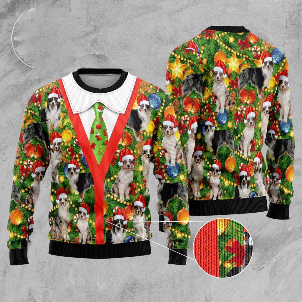 Australian Shepherd Xmas Pine Ugly Christmas Sweater, Funny Xmas Sweater, Sweater Xmas