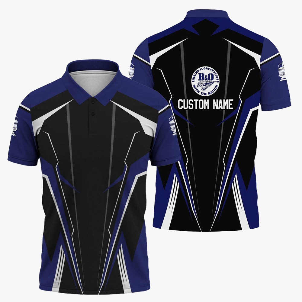 BAndO Great States Railroad Polo Shirt, Lightning Edge Design Train Shirt For Railroad Lovers