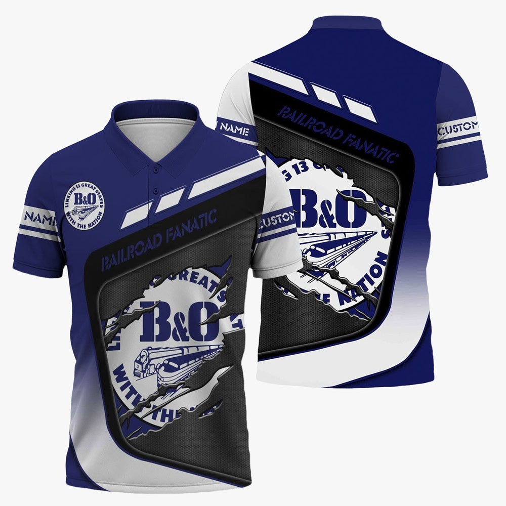 BAndO Great States Railroad Polo Shirt, Ripped Texture Style Train Shirt For Railroad Fanatic