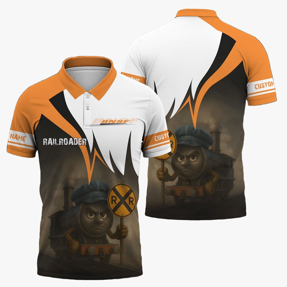 BNSF Railway Polo Shirt, Angry Train Polo Shirt, Gift Idea For Train Lover