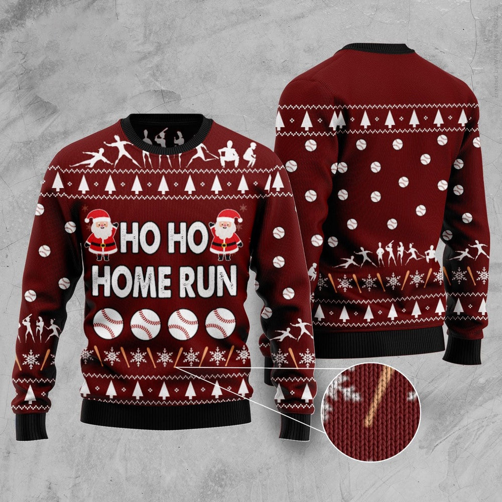 Baseball Hoho Home Run Ugly Christmas Sweater, Funny Xmas Sweater, Sweater Xmas