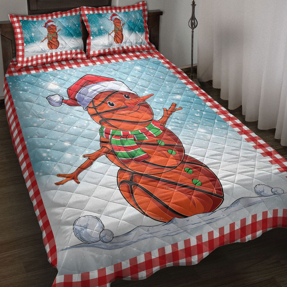 Basketball Quilt Set, Funnymas Basketball Balls Santa Snowman Quilt Blanket