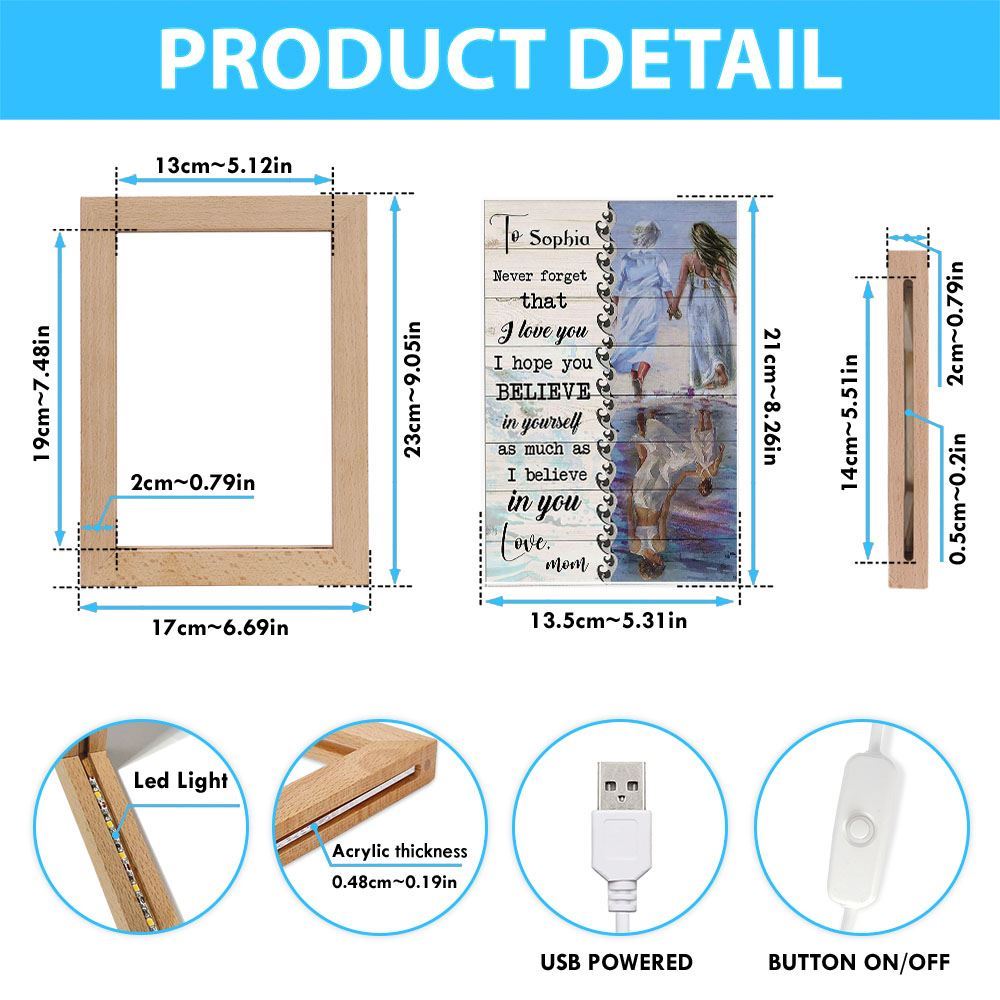 Beach Mother Daughter Reflection Never Forget I Love You Mom Personalized Frame Lamp, Mother's Day Night Light, Best Mom Ever, Gift For Mom