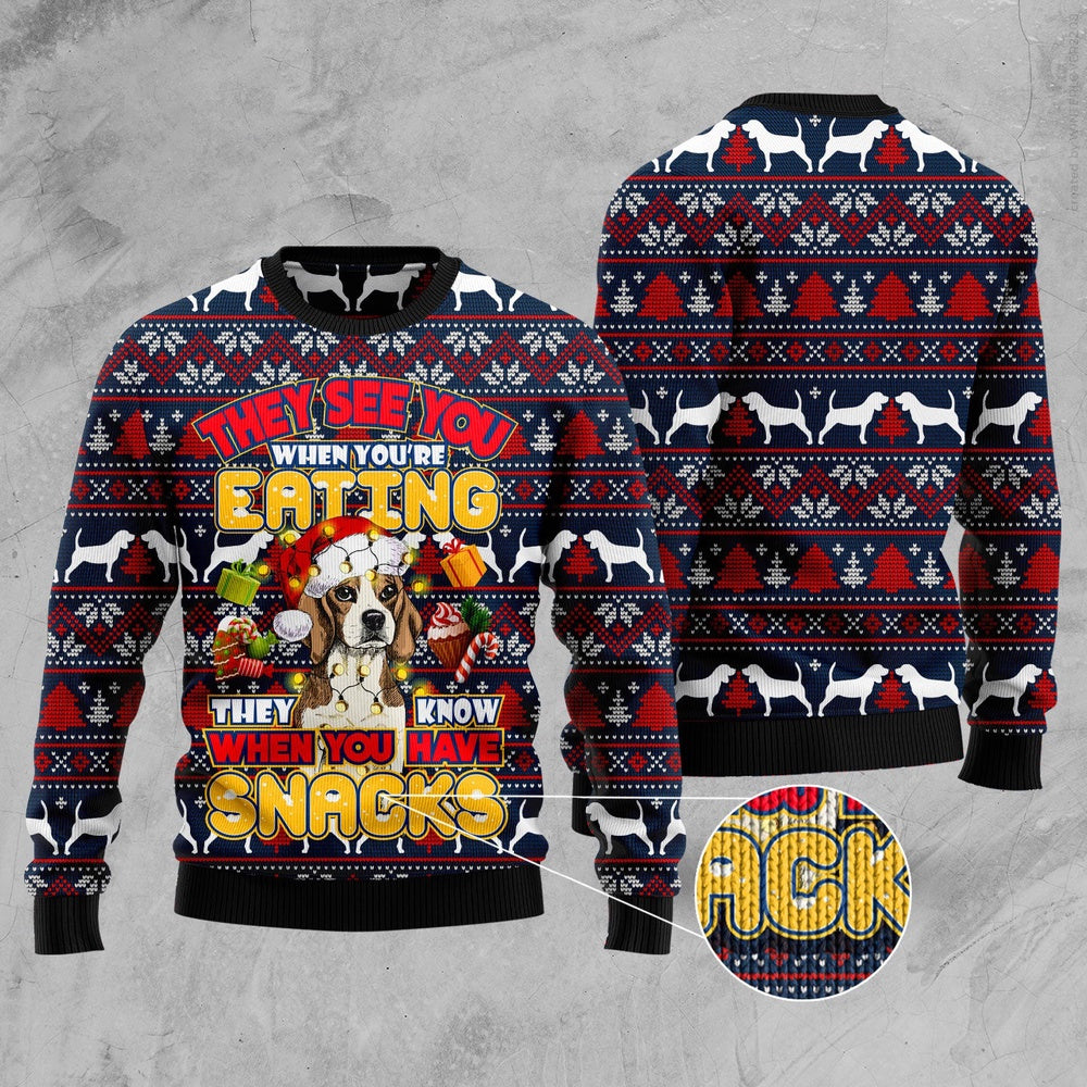 Beagle They Know When You Have Snacks Ugly Christmas Sweater, Funny Xmas Sweater, Sweater Xmas