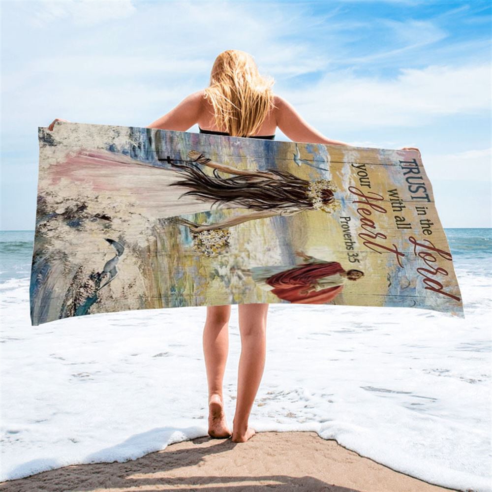 Beautiful Girl, Flower Crown, Ocean Waves, Trust In The Lord Beach Towel, Christian Beach Towel, Christian Gift, Gift For Women