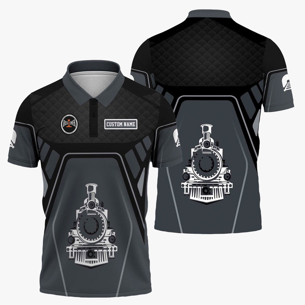 Bessemer And Lake Erie Railroad Polo Shirt, Steam Locomotive Engine Graphic Train Polo Shirt