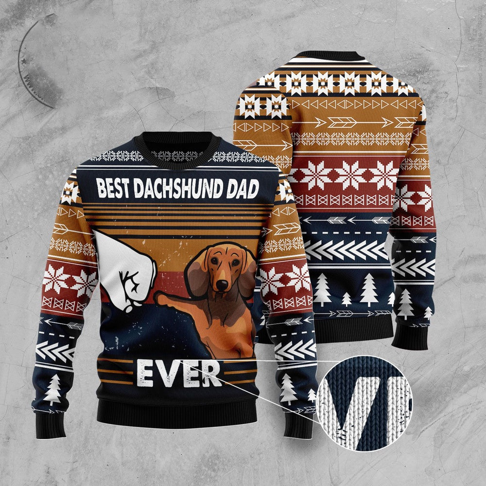 Best Dachshund Dad Ever Ugly Christmas Sweater, Funny Xmas Sweater, Sweater Xmas