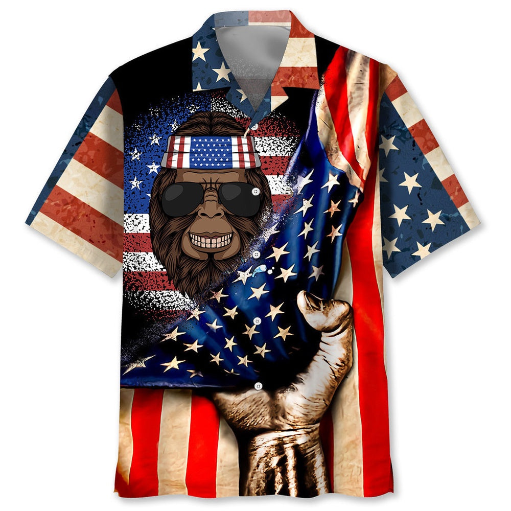 Bigfoot American Flag Hawaiian Shirt, Funny Hawaiian Shirt, Cool Hawaiian Shirts, Best Hawaiian Shirts