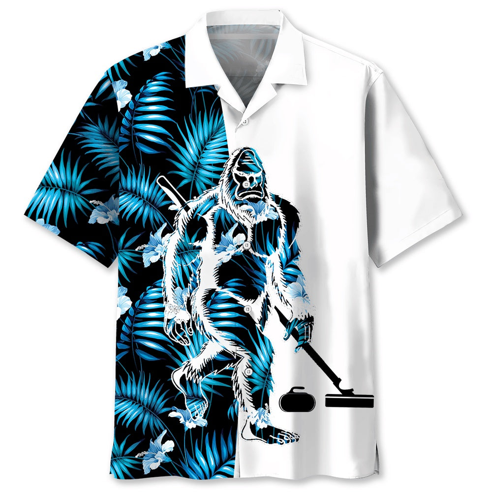 Bigfoot Curling Tropical Hawaiian Shirt, Funny Hawaiian Shirt, Cool Hawaiian Shirts, Best Hawaiian Shirts