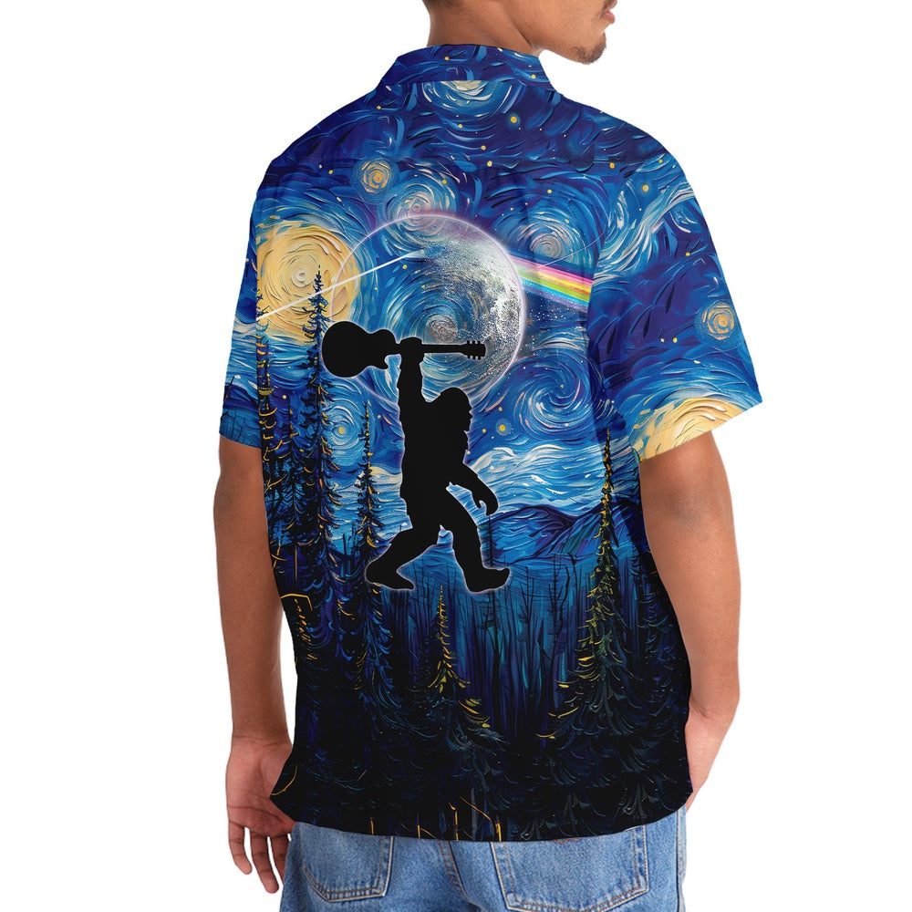 Bigfoot Guitar Starry Night Hawaiian Shirt, Funny Hawaiian Shirt, Cool Hawaiian Shirts, Best Hawaiian Shirts